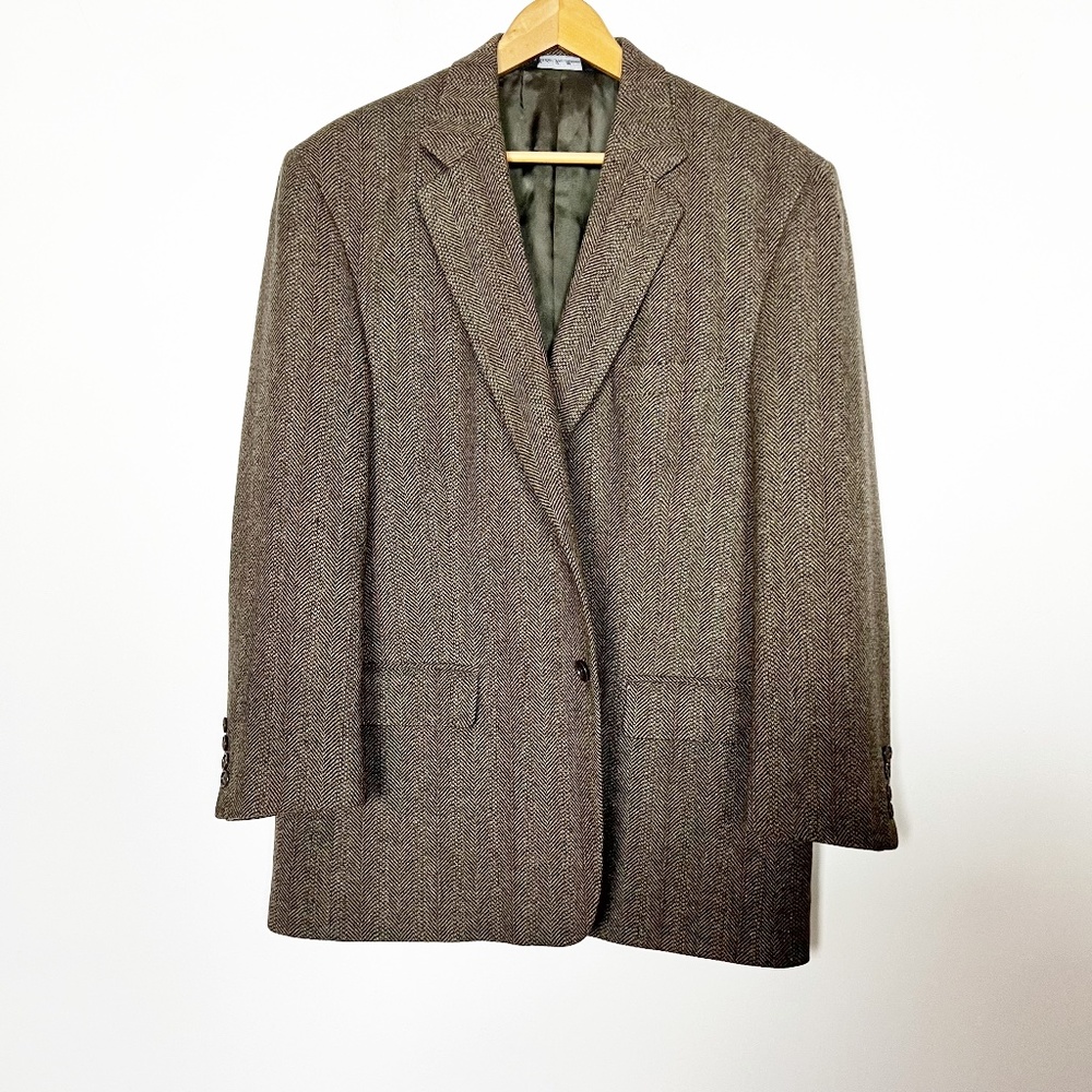 Cricketeer Mens Blazer Size 44R Brown Tweed Wool Herringbone Vintage
